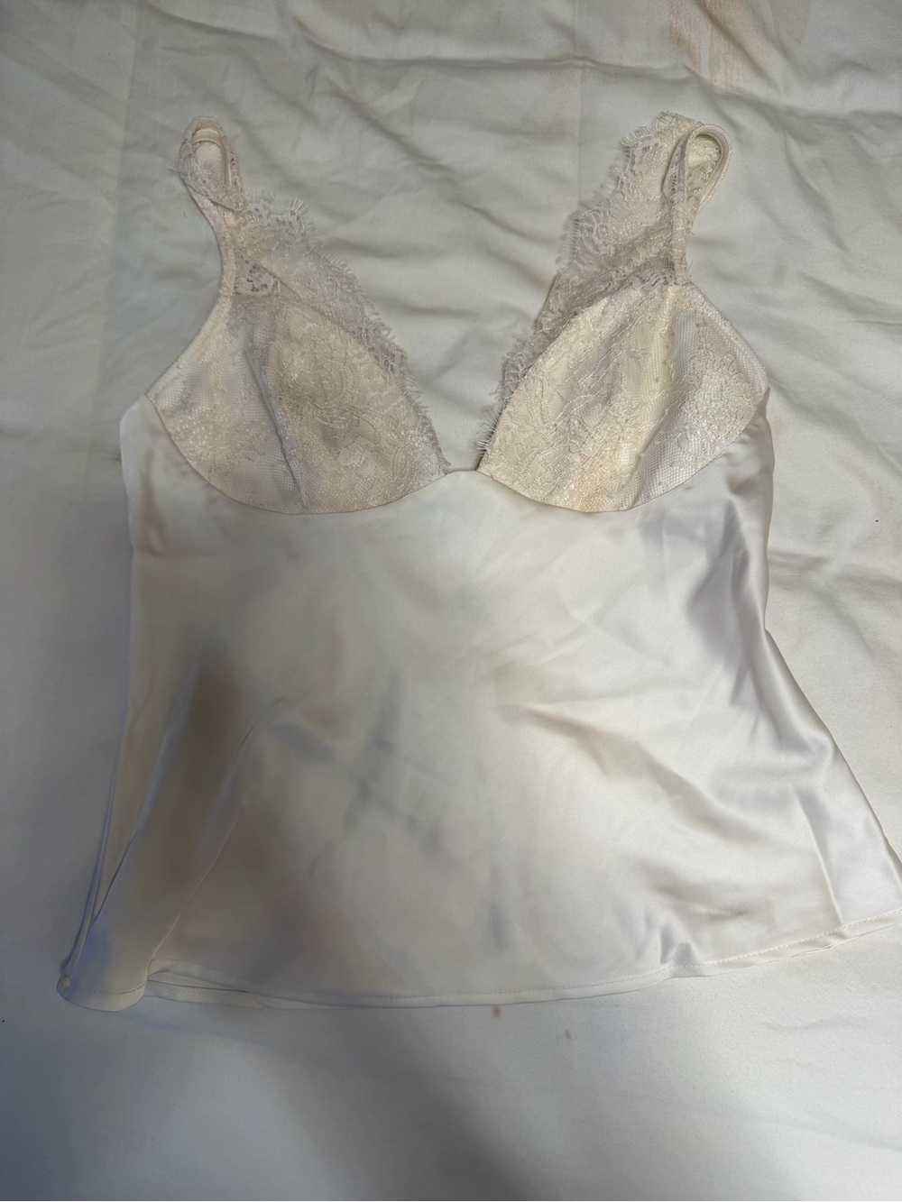 Dynamite Lace-Trim Satin Chemise in Cream